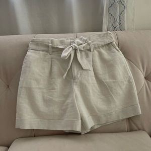 High waist white paper bag cuffed dress shorts with belt- S